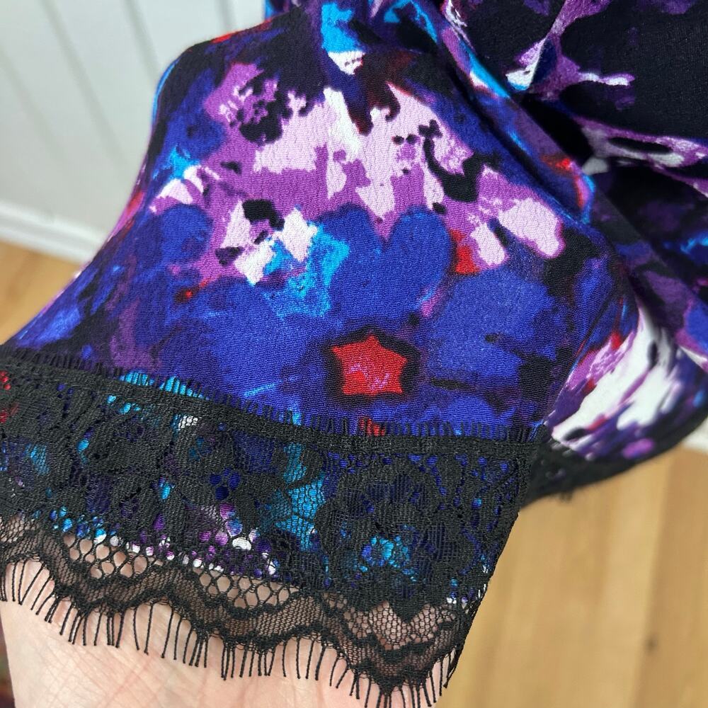 Express Lace Slip Dress Women Medium Purple Floral Satin Mini Party Y2k Cocktail - Picture 2 of 9